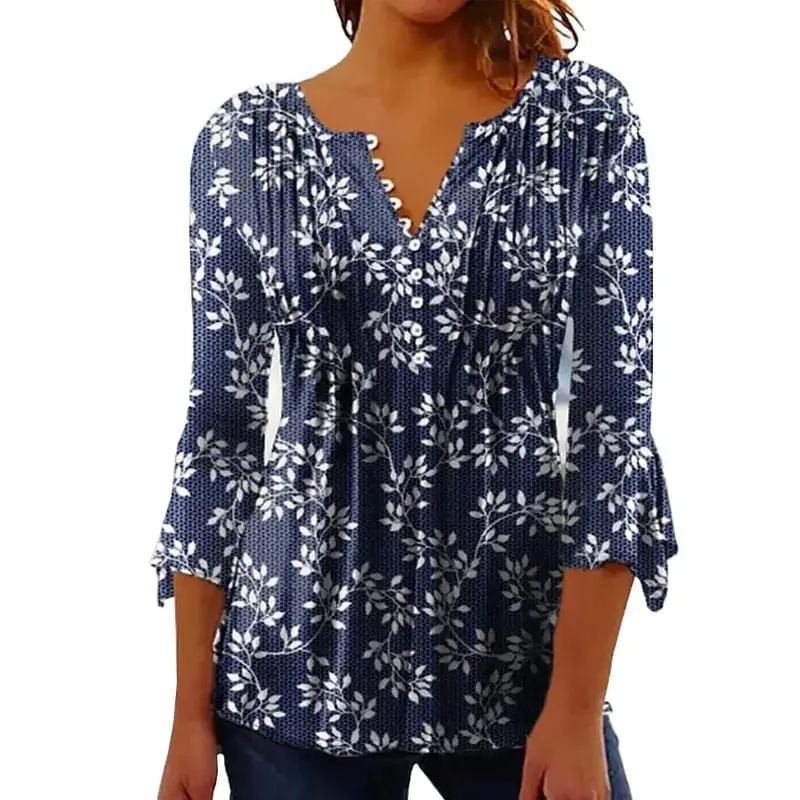 34-Sleeve-Button-V-Neck-Tops-for-WomenWomens-Casual-Loose-Polka-Dots-Floral-Tops-1