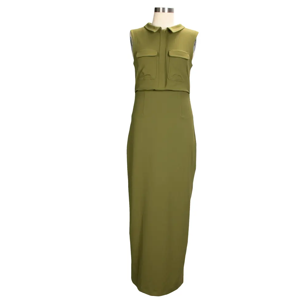 Green-Sleeveless-Long-Dress-With-Pocket-5