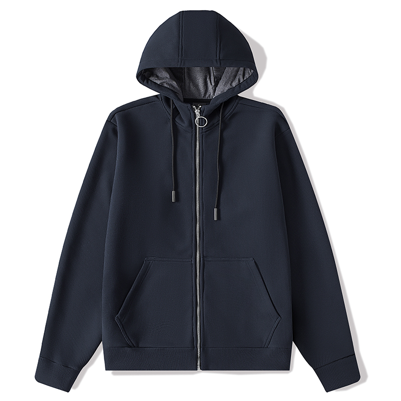 Gason Waffle konpoze Polè Polaire Drawstring Hooded Jacket