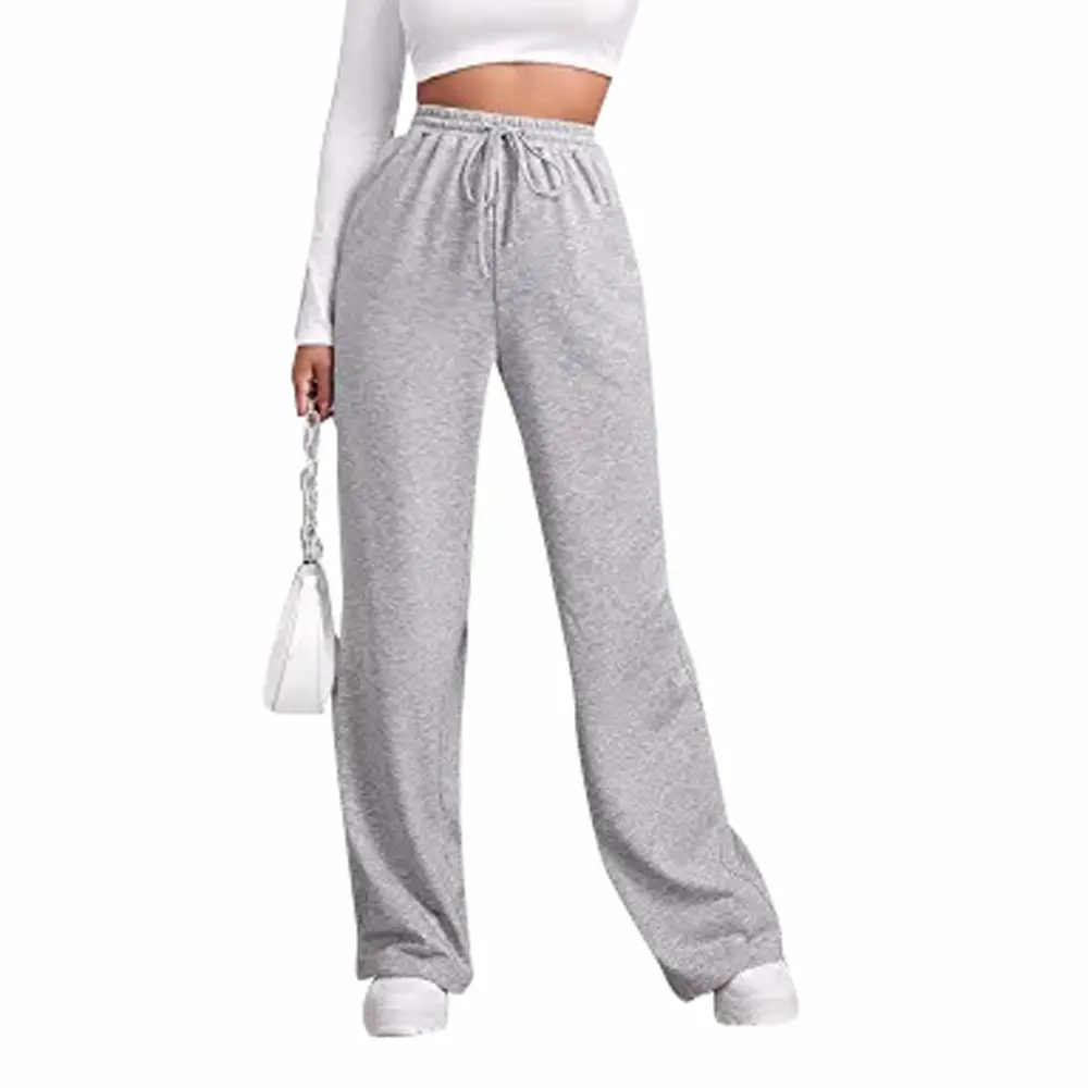 Jogginghose mit weitem Bein für Damen, Pyjamahose mit hoher Taille und Taschen, lässig, L-1