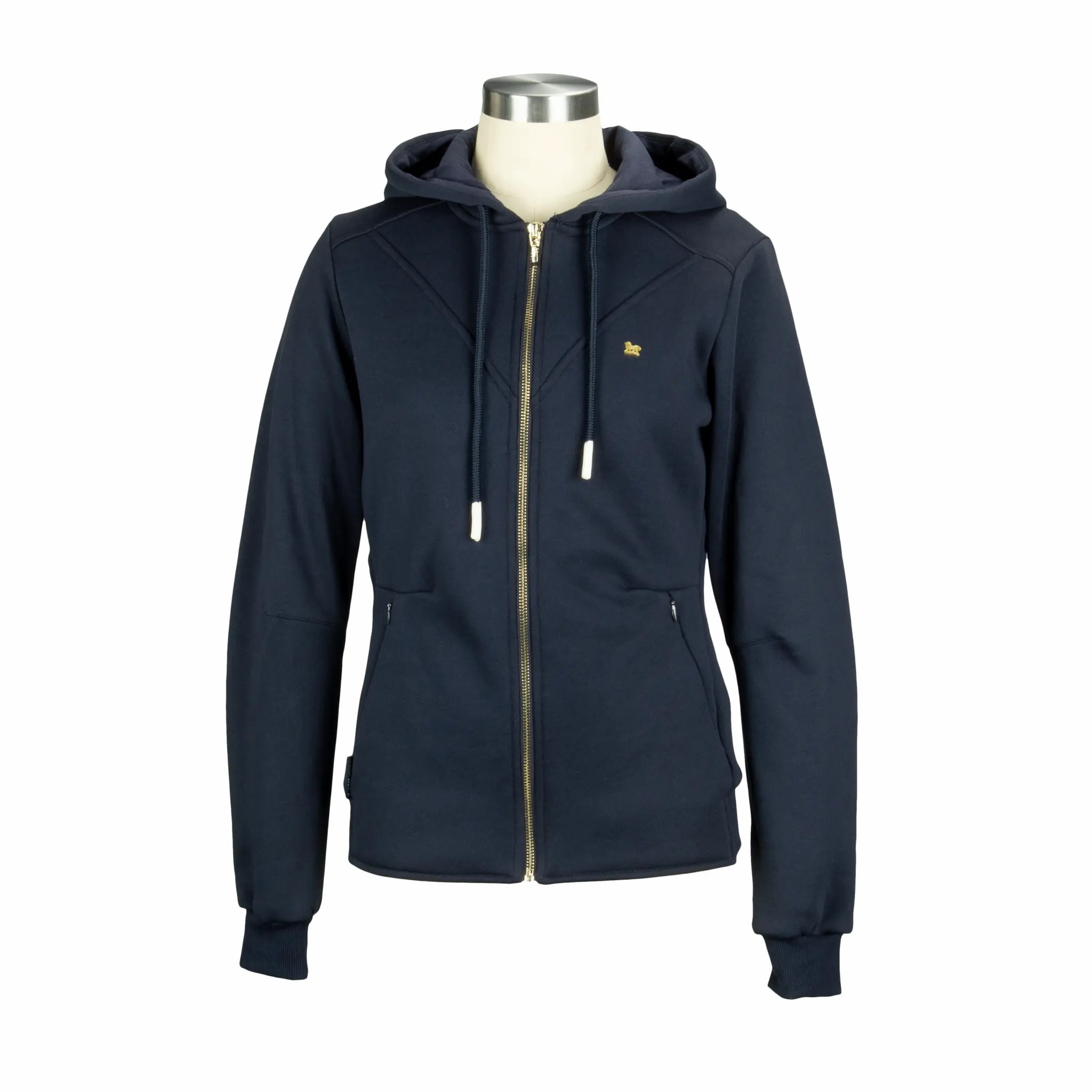 Dames-katoen-fleece-hoodie met volledige ritssluiting en zijzakken