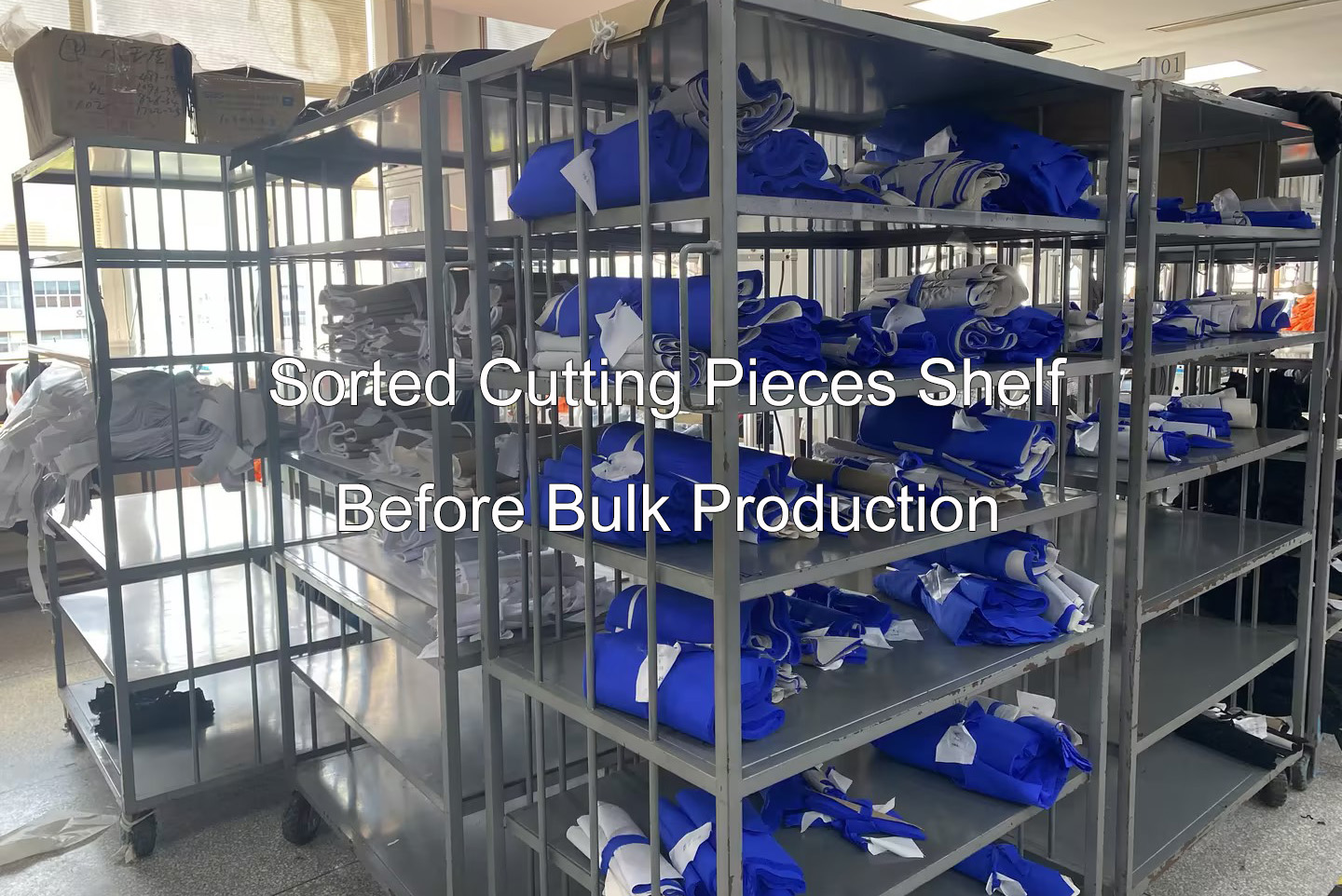 sorted cutting pieces shelf before bulk production